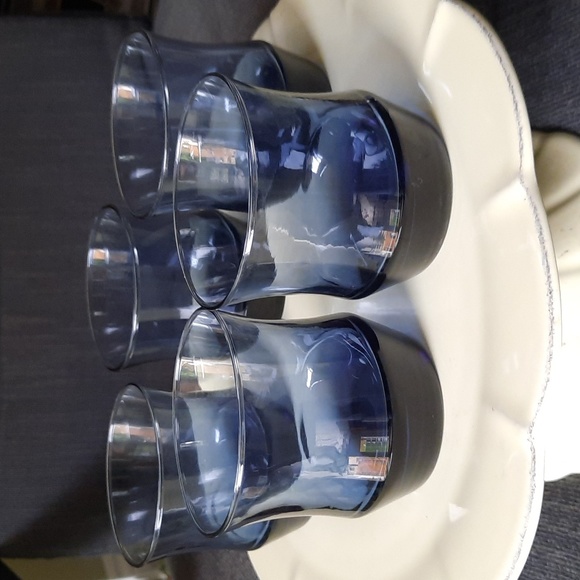 Vintage 2 Sets Libbey Apollo Duskey Navy Blue Lowball Glasses medium & small - Picture 9 of 10